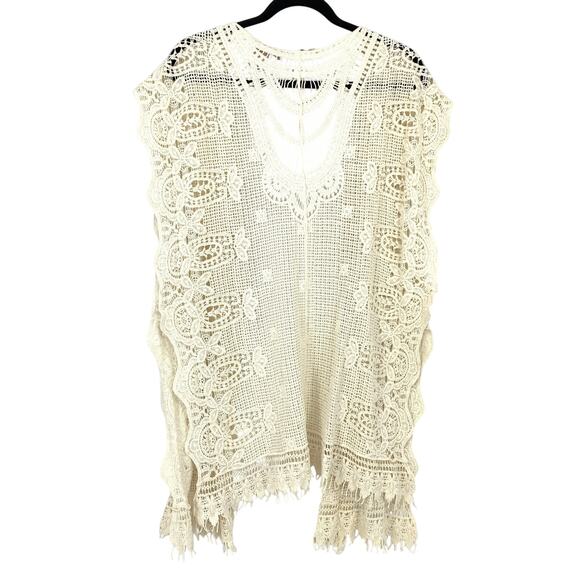 Soft Surroundings Crochet Wrap Womens One Size Cream Open Front + Sides - Picture 2 of 5